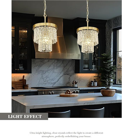 Water Ripple Gold Chandelier, 2-Tier 10'' Pendant Lights Kitchen Island, Vintage Chandeliers for Dining Room Kitchen Island Bedroom Entryway, CC4848-1P-PG
