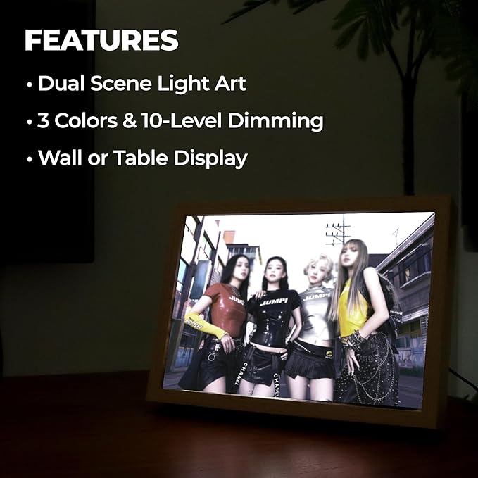 MEMELIGHT Light-Up Wall Art – Black.Pink Photo Art Night Light, Kpop Idol Merchandise, Black.Pink Merch, A4 Size LED Table Light, 8.3 x 11.7 inch