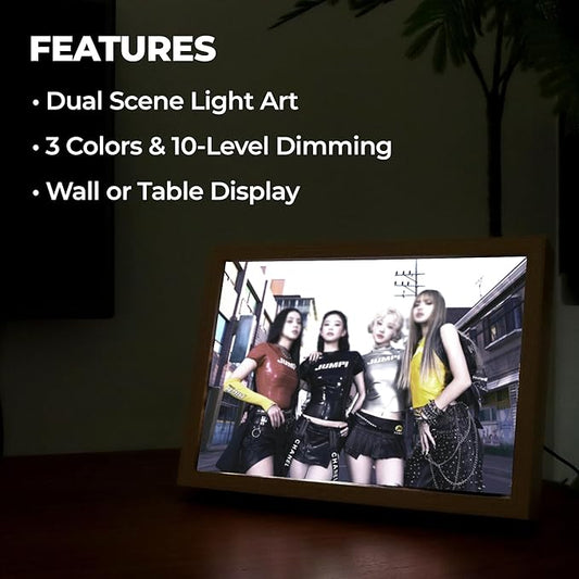 MEMELIGHT Light-Up Wall Art – Black.Pink Photo Art Night Light, Kpop Idol Merchandise, Black.Pink Merch, A4 Size LED Table Light, 8.3 x 11.7 inch
