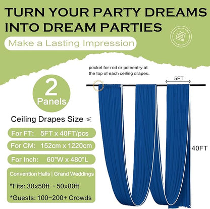 10ftx40ft Royal Blue Ceiling Curtain for Wedding Parties – 2 Panels Wrinkle-Free 40 FT Long Tent Draping Curtains for Wedding, Birthday & Theme Parties, 40ft Height with Rod Pocket