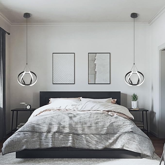 CANEOE Modern Led Pendant Light Fixtures, 5500K Black Pendant Lighting for Kitchen Island, Adjustable Height Hanging Light Fixtures for Dining Room Bedroom Living Room Foyer, 1 Pack