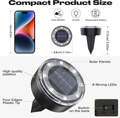vighep Mini Solar Ground Lights, 24 Pack 2.2 Inch Solar Lights Outdoor Waterproof, Mow‑Over Safe, Upgraded LED Flat Landscape Lighting for Outside Pathway Garden Patio Yard Driveway,Cold White