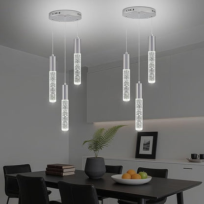 Modern Crystal Chandelier for Kitchen Island 3-Lights, Elegant Chrome LED Bubble Pendant Lighting Fixture for Dining Room Bedroom Entryway