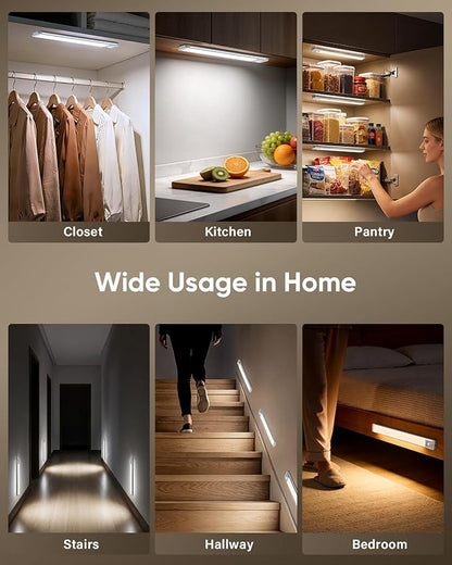 MCGOR 3 Pack 14.7inch Under Cabinet Lighting, Rechargeable Motion Sensor Light Indoor with 3 Color Temps, Dimmable Magnetic Led Closet Lights, Wireless Under Counter Lights for Kitchen, Stairs