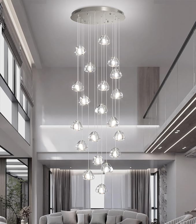 HAIXIANG LED Glam Chandelier 138 inches Long Light Luxury Crystal Ceiling Chandeliers Remote Dimmable High Ceiling Pendants Lighting Fixtures Antique Gold 20 Lights