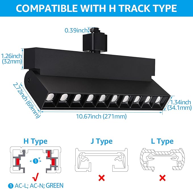LEONLITE 24W Dimmable LED Track Lighting Heads, for H Type Track Rails, 100-277V, ETL Listed, CRI90, 1300LM, Flicker Free Ceiling Track Light Fixtures for Art, 3000K Warm White, Black, Pack of 2