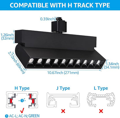 LEONLITE 24W Dimmable LED Track Lighting Heads, for H Type Track Rails, 100-277V, ETL Listed, CRI90, 1300LM, Flicker Free Ceiling Track Light Fixtures for Art, 3000K Warm White, Black, Pack of 2