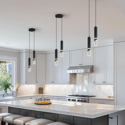 Modern Dimmable Led Pendant Lights Kitchen Island, Ideal for Living Room, Bedroom,Sink 12w LED Crystal Energy-Saving Hanging Lamp for Cozy Lighting (Black 2 Light)