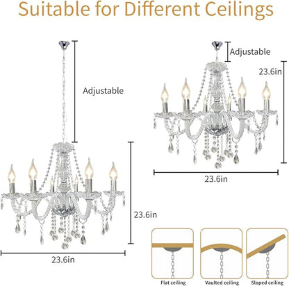Crystal Chandeliers Classic Crystal Candle Chandelier Lighting, Vintage 6 Lights Pendant Ceiling Fixture Lamp for Dining Room Bedroom Island Hallway Wedding Decoration