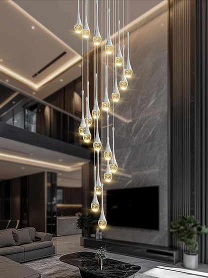 ykolupty H138 Modern Chandelier for High Ceiling 26-Lights Chrome Raindrop Chandeliers Crystal Pendant Light Fixture Large Chandelier for Staircase Foyer Villa Dimmable LED Hanging Light