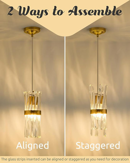 Ken & Ricky Crystal Pendant Lights, Modern Pendant Lights Kitchen Island, Gold Pendant Light for Kitchen Dinning Room Bathroom, Pendant Light with Two Style Options, KR3355-1PK