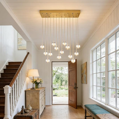 14 Lights Gold Raindrop Rectangle Chandelier, Modern Bubble Crystal Chandelier for Dining Room, Large Pendant Light for High Ceilings Staircase Foyer Entryway Living Room Kitchen Island
