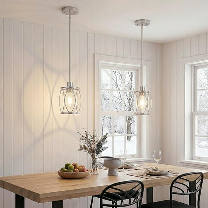 Glass Pendant Lights Kitchen Island Brushed Nickel Pendant Light Fixtures Adjustable Farmhouse Mini Hanging Light with Clear Glass for Sink Dining Room Foyer Entryway Bar, 2 Pack