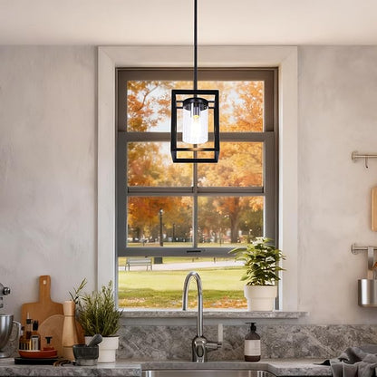 3 Pack Black Pendant Lights for Kitchen Island, Farmhouse 1-Light Iron Cage Metal Hanging Light with Clear Glass Shade, Industrial Lighting Fixtures for Living Room Bedroom Hallway Foyer