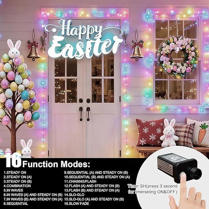 165ft Pastel Easter Lights String, Christmas Mini Light,500 LED with 16 Light Modes, Fairy Lights Plug in for Outdoor Xmas Trees Garland Wreath Holiday Decorations(Green Warm Pink Blue Purple)