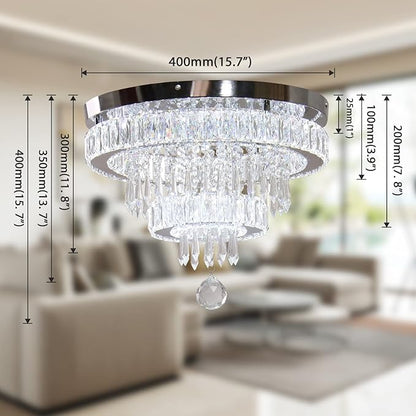 Crystal Chandeliers Modern Crystal Chandelier Flush Mount Ceiling Light Fixture with Remote Control for Bedroom Dining Room Living Room (16 inch Dimmable)