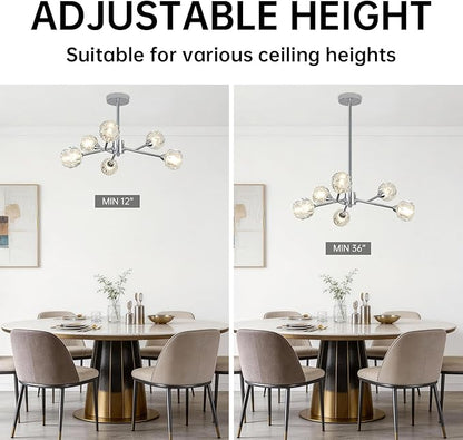 Weesalife Sputnik Chandeliers for Dining Room Light Fixture Over Table, Modern Crystal Chandeliers, 6 Lights Chrome Lighting Fixtures for Living Room Bedroom Kitchen Island