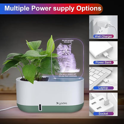 Self-Watering Plant Pot with LED Note Board & 7 Colors Pen Acrylic Message Board with Light Acrylic Dry Erase Board, Led Cat Board Night Light with Planting Pot for Children's Day Gifts(No Plant&Seed)