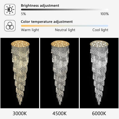 D40'' x H120'' Crystal Chandelier High Ceiling Chandeliers for Entryway Large Raindrop Chandeliers LED Dimmable Flush Mount Light Fixtures for Staircaes Foyer Hallway Living Room Bulbs Included Gold