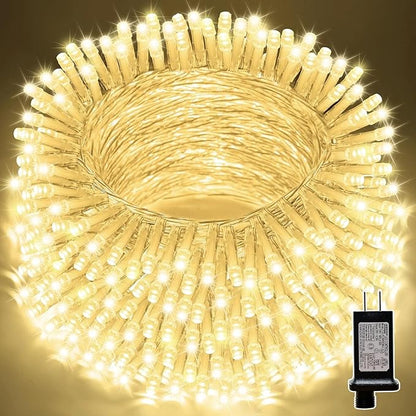 300LED 99FT Warm White String Lights Indoor Outdoor, Connectable Christmas Tree Lights Waterproof 16 Modes with Timer, Clear Wire Fairy Twinkle Light Plug in for Bedroom Wedding Party Xmas Decorations