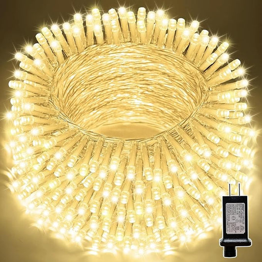 300LED 99FT Warm White String Lights Indoor Outdoor, Connectable Christmas Tree Lights Waterproof 16 Modes with Timer, Clear Wire Fairy Twinkle Light Plug in for Bedroom Wedding Party Xmas Decorations