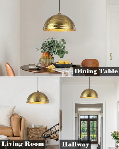 Gold Pendant Light 16 inch, Hammered Large Dome Pendant Light, Industrial Farmhouse Pendant Lights Kitchen Island, Oversize Gold Kitchen Pendant Lights for Kitchen, Dining Room 3 Packs