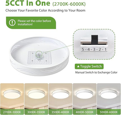 Modern Dimmable Ceiling Light Fixture,5CCT in One LED Flush Mount Kitchen Lights,Round Close to Ceiling Lamp for Bedroom Living Room Hallway Entryway Laundry Room Bathroom(White,15.75 in,ETL Listed)