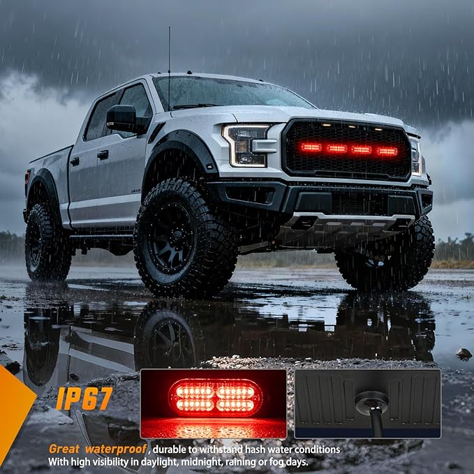 Nilight 4PCS 24LED Emergency Strobe lights 12V 24V Red Surface Mount Grille Hazard Safety Warning Light Sync Feature Side Flashing Marker Flash for Car Truck Campers