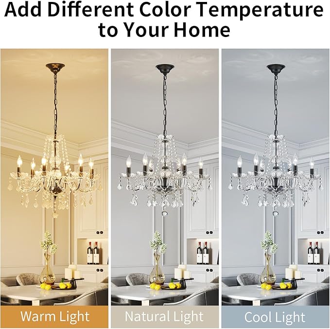 Crystal Chandelier Light Fixture, Modern K9 Crystal Chandelier for Dining Room, Black Ceiling Hanging Pendant Light Fixture for Living Room, Entryway, Bedroom, Hallway, Kitchen Island