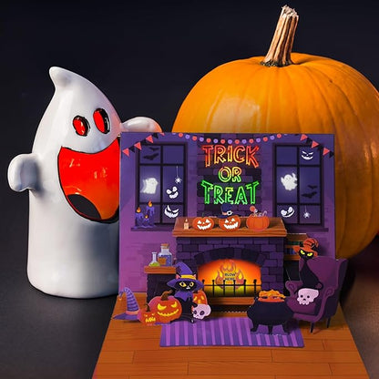 Halloween card，with light and music, 3D pop-up for blowing stove, music playing 'happy halloween' - Blessings, for Kids, Friend, Halloween cardirlfriend, Husband, Him, Women impresses (Purple)