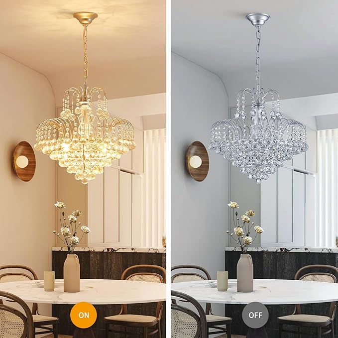 WUZUPS Crystal Chandelier Pendant Flushmount Ceiling Light Modern Lighting Fixture for Bedroom Hallway Bar Kitchen Bathroom, H 17.3" x W 18.9", Silver, E12 Base