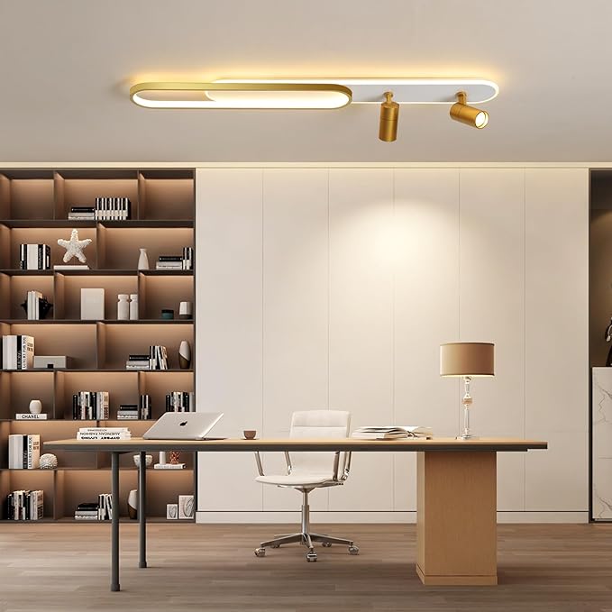 Modern LED Ceiling Light 47.2 Inch Linear Ceiling Lights with Remote Control Adjustable Light 3000K/4500k/6000K Gold Long Ceiling lamp for Living Room Kitchens Bedroom Dining Rooms Office