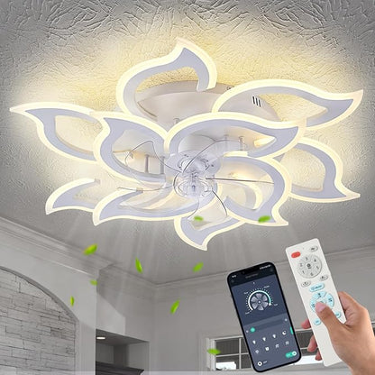 Ceiling Fans with Lights and Remote, 38Inch Modern Low Profile Ceiling Fan with App Control, Dimmable LED Flush Mount Ceiling Fan Lights, Ceiling Fan for Livingroom，Diningroom, Kitchen, White