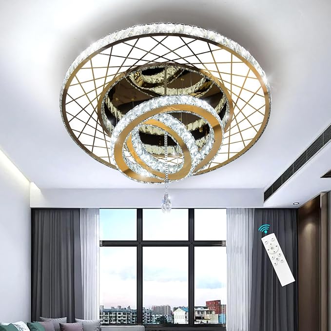 HAIXIANG Modern Glam Chandelier LED Crystal Ceiling Chandeliers Light for Bedroom Living Room Dining Room Lighting Fixture 24 inch Gold Remote Dimmable Lights