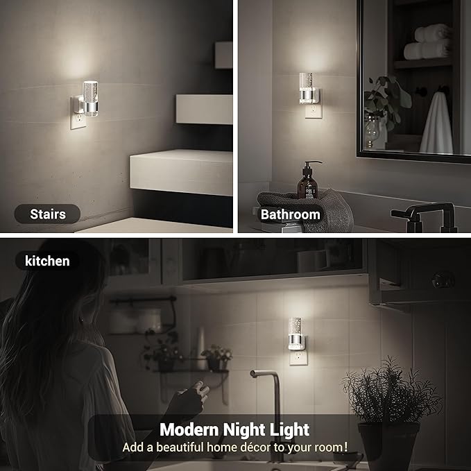 JandCase Night Light, Night Lights Plug into Wall,2 Pack LED Nightlight with Adjustable Brightness, 5000K，Automatic Night Light Plug in with Auto Light Sensor for Bathroom Hallway Room Decor