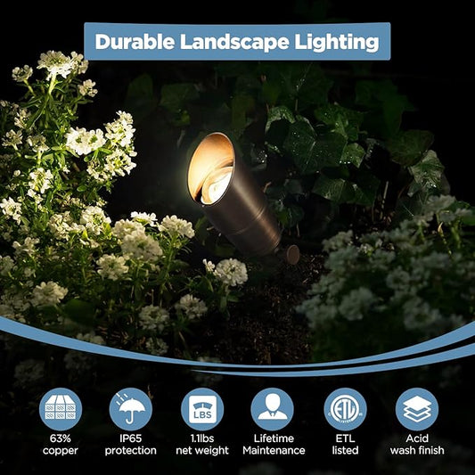 Gardencoin Solid Brass Outdoor Landscape Spotlights, 12V Heavy Duty LED Low Voltage Landscape Spot Light for Garden and Yard Uplighting, Bronze Accent Lighting Fixture Without MR16 Bulb, 4 Pack