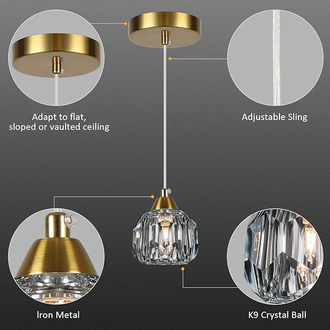 Weesalife Crystal Chandeliers for Dining Room Lights Fixture Over Table, 3 Pack Gold Modern Pendant Light Fixture，Crystal Pendant Lighting for Kitchen Island Bathroom Bar