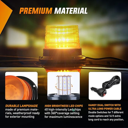 Nilight 40 LED Strobe Light Amber Warning safety Flash Beacon Lights 12V-24V with Magnetic and 16ft Straight Cord for Forklift Truck Tractor Golf Carts UTV Car Bus