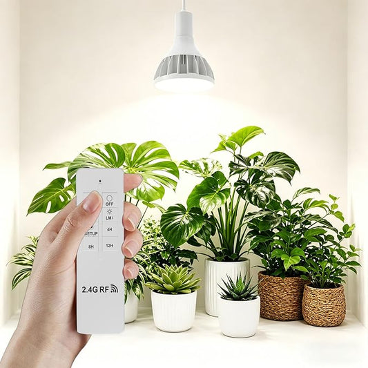 RDJ Bouns Dimmable Led Grow Light Bulb with Remote & Timer, 26W Full Spectrum Plant Bulb for Indoor Plants, Auto On/Off 4/8/12H, Natural White PAR38 Grow Lamp for Succulents, Seeds, E26 Base