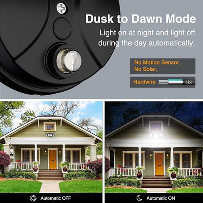 Onforu 80W Dusk to Dawn Outdoor Lighting,8000LM Black Flood Lights Outdoor,IP65 Waterproof Exterior Security LED Light,3 Adjustable Heads Photocell Light Fixture,6500K Floodlight for Garage,Patio,Yard