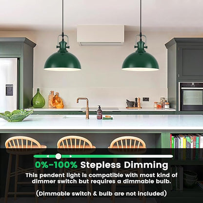Green Farmhouse Pendant Light, 9.8 inches Industrial Pendant Light, Modern Pendant Lights for Kitchen Island Bedroom Living Room, 2 Pack