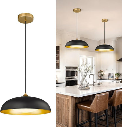kudos 15 Inch Large LED Pendant Lights, Black and Gold Pendant Light Fixtures, Modern Hanging Lights for Kitchen Island, Dining Room, Living Room, Bedroom, 5CCT Adjustable, KDPL02-BK