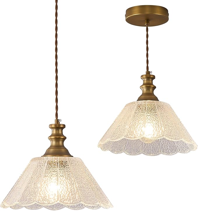 10.62-inch Adjustable Height Island Pendant Light, Brass Island Pendant Lights for Kitchen, E26 Pendant Light Suitable for Kitchen Island and Dining Area (E26 Bulb Sold Separately)