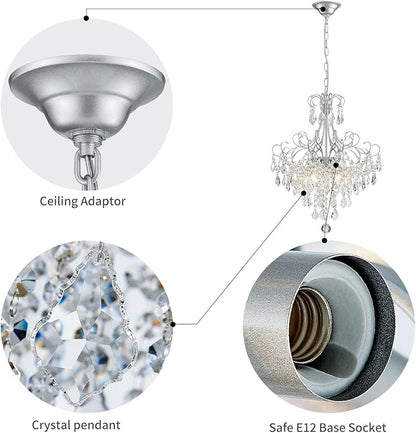 WUZUPS Crystal Chandelier 5-Light Pendant Ceiling Light Modern Lighting Fixture for Dining Room Hallway Bedroom Kitchen Bathroom, H 22.4" x W 18.3", E12 Base, Silver