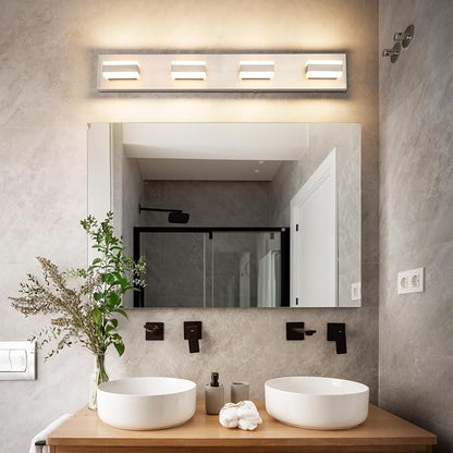 SOLFART Bathroom Light Fixtures Brushed Nickel Vanity Lights for Bathroom Above Mirror, 4 Light Led Lighting Fixture, Nickel Vanity Light,5 Color Temperature Adjustable Light Over Mirror