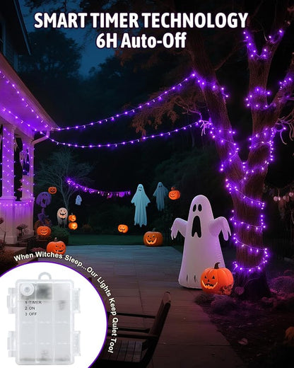 Halloween String Lights Battery Operated, Purple Fairy Lights with Timer Waterproof 16.4ft 50 LED Halloween Decorations for Outdoor Indoor Patio Party Garden Yard Decor 2 Packs