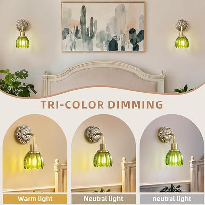 Brass Indoor Hardwired Wall Sconces Set of 2 - Glass Shade, Modern Bedside Lighting for Bedroom, Vanity & Living Room