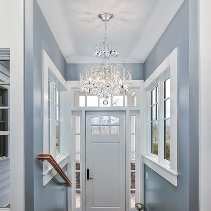 WUZUPS 5-Light Crystal Chandelier Pendant Ceiling Light Modern Lighting Fixture for Bedroom Hallway Bar Kitchen Bathroom, H 20.3" W17.1, E12 Base, Silver