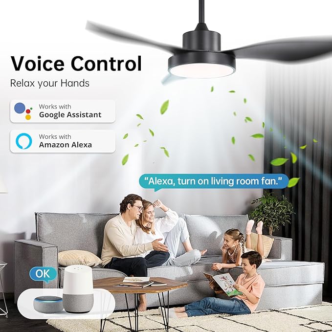 Sofucor 48 Inch Ceiling Fan with Lights Flush Mount Modern Outdoor Ceiling Fans with Remote,3 CCT Dimmable Quiet DC Motor & Timer for Patio/Bedroom/Farmhouse/Indoor (Black, 48 Inch/Smart Control)