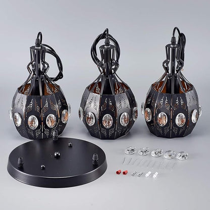 YLONG-ZS 3-Light Industrial Pendant Lighting Vintage Hanging Ceiling Light Fixtures,Farmhouse Rustic Lantern Pendant Light Hanging Lamps for Dining Room,Living Room, Hotel